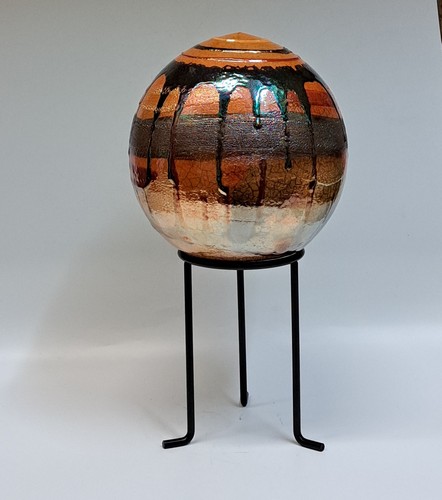 #230411 Raku Globe on Stand 13